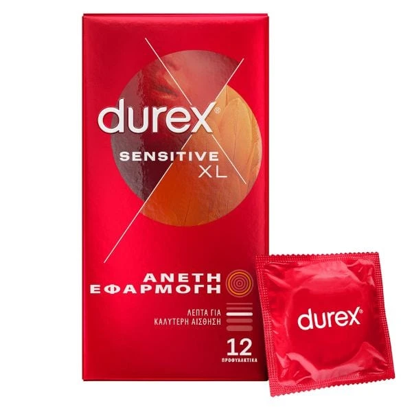 DUREX Sensitive XL Λεπτά Προφυλακτικά με Άνετη Εφαρμογή 12 Τεμάχια