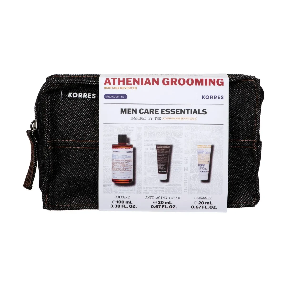 KORRES Athenian Grooming Men Care Essentials Set Cologne 100ml + Anti-Aging Cream 20ml + Cleanser 20ml