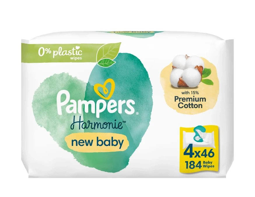 PAMPERS Harmonie New Baby Μωρομάντηλα (4x46) 184 Τεμάχια