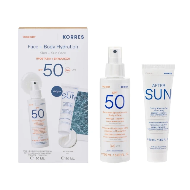 KORRES Yoghurt Sunscreen Spray Emulsion Body & Face Spf50 150ml & Yoghurt Cooling After-Sun Face & Body 50ml