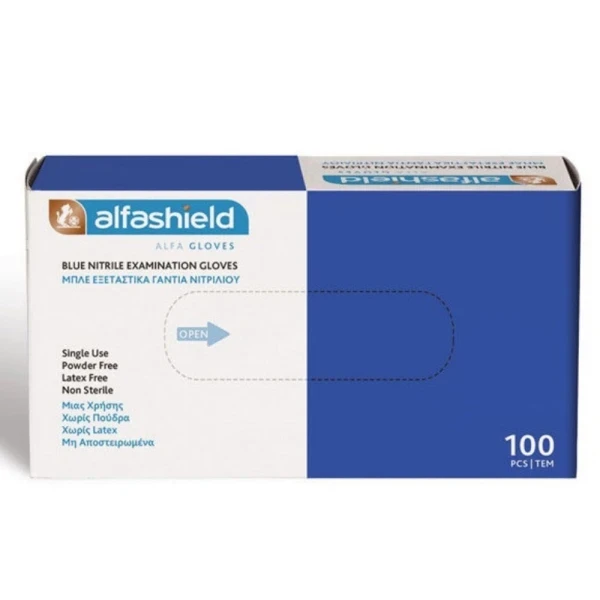 ALFASHIELD Medical Examination Νιτριλίου Powder Free Μπλε 100 Τεμάχια
