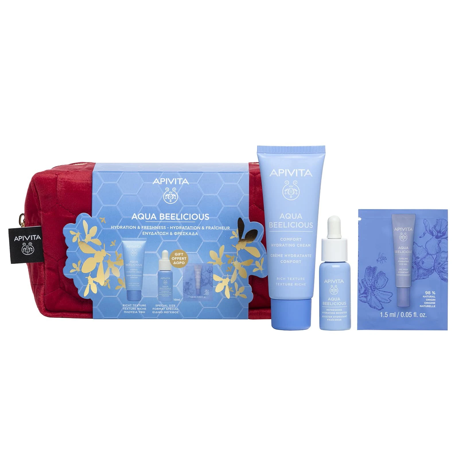 APIVITA Aqua Beelicious Comfort Hydrating Cream Rich Texture Dry Skin 40ml & Aqua Beelicious Refreshing Hydrating Booster 10ml & Aqua Beelicious Cooling Hydrating Eye Gel 1,5ml