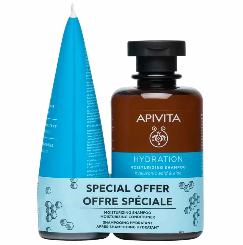 APIVITA Promo Set Hydration Moisturizing Shampoo Hyaluronic Acid & Aloe 250ml + Hydration Moisturizing Leave in Conditioner Hyaluronic Acid & Aloe 100ml