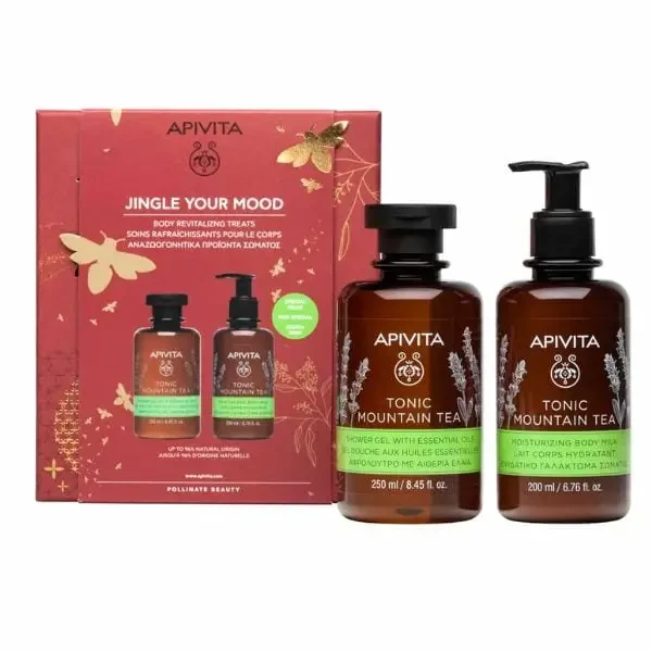 APIVITA Jingle Your Mood Tonic Mountain Tea Shower Gel with Essential Oils 250 ml & Body Milk 200ml