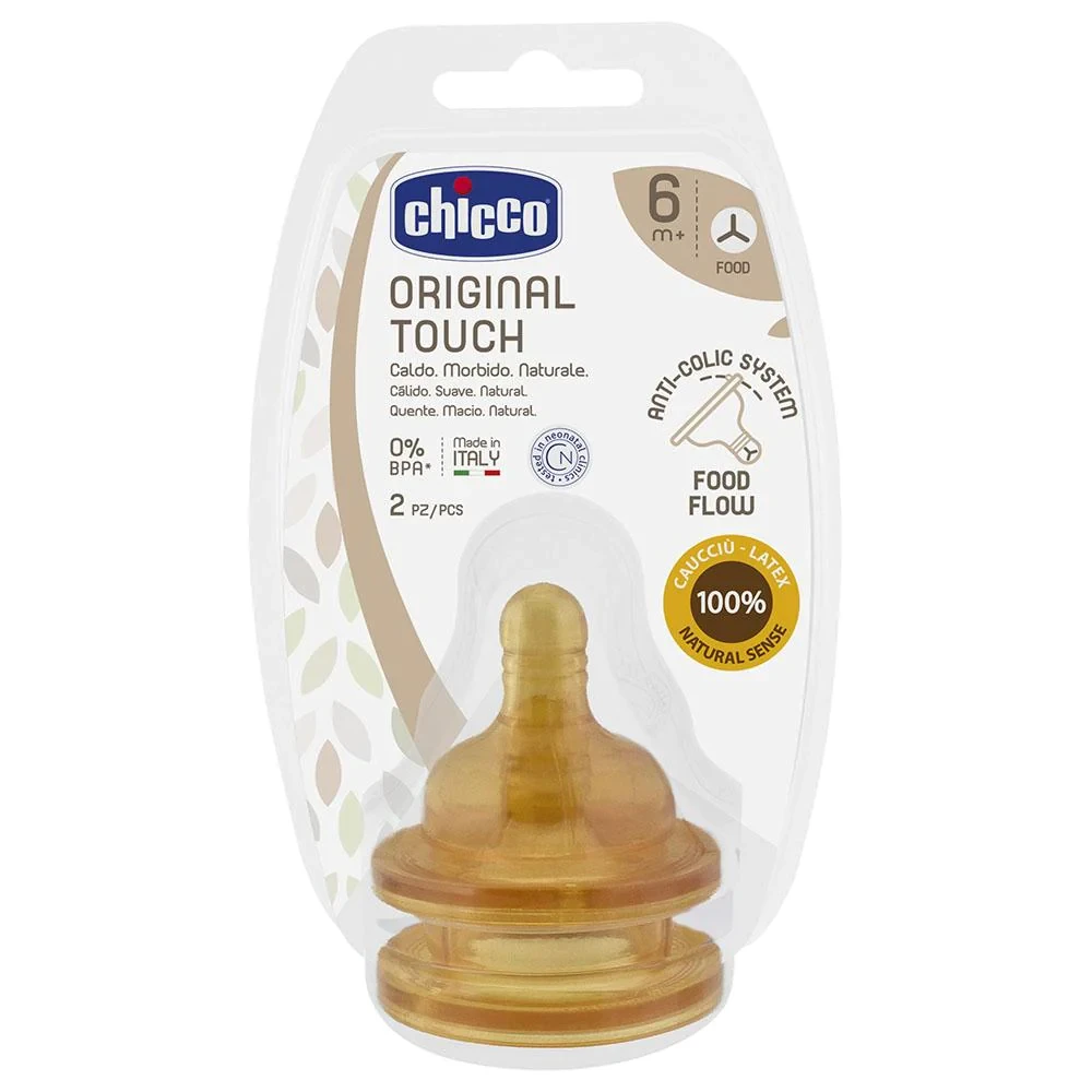 CHICCO Θηλή Καουτσούκ Original Touch Ροή Φαγητού 6m+ 2 Τεμάχια