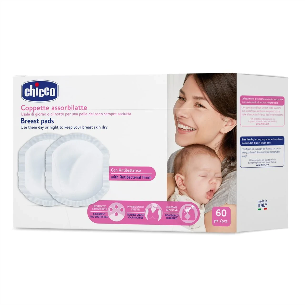 CHICCO Επιθέματα Στήθους Αντιβακτηριακά 60 Τεμάχια