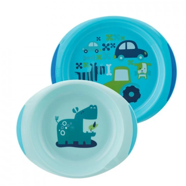 CHICCO Dish Set Γεύματος Πιάτο και Μπωλ Γαλάζιο 12Μ+ 2 Τεμάχια