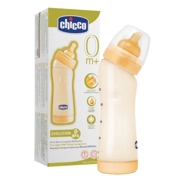 CHICCO Πλαστικό Μπιμπερό με Κλίση κατά των Κολικών & Θηλή Καουτσούκ 250ml