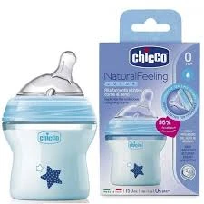 CHICCO Natural Feeling Πλαστικό Μπιμπερό Σιέλ με Θηλή Σιλικόνης 0m+ 150ml