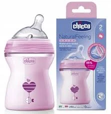 CHICCO Natural Feeling Πλαστικό Μπιμπερό Ροζ με Θηλή Σιλικόνης 2m+ 250ml