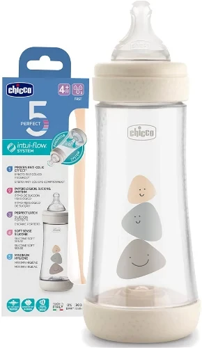 CHICCO Perfect 5 Πλαστικό Μπιμπερό Unisex με Θηλή Σιλικόνης 4m+ 300ml