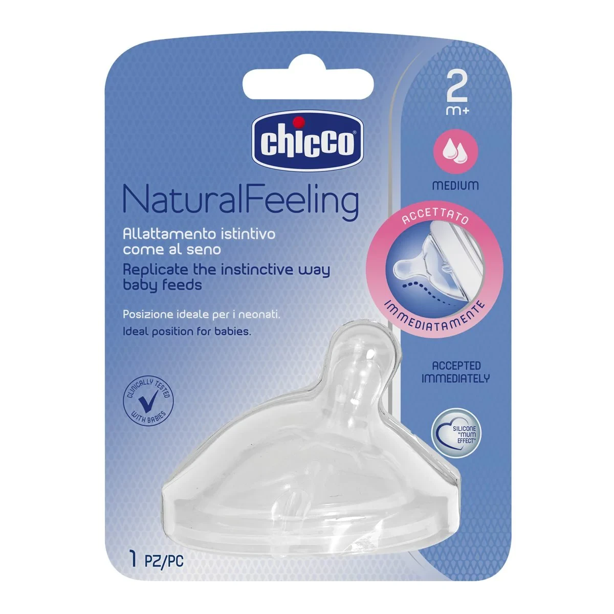 CHICCO Θηλή Σιλικόνης Natural Feeling Μέτρια Ροή 2m+ 1 Τεμάχιο