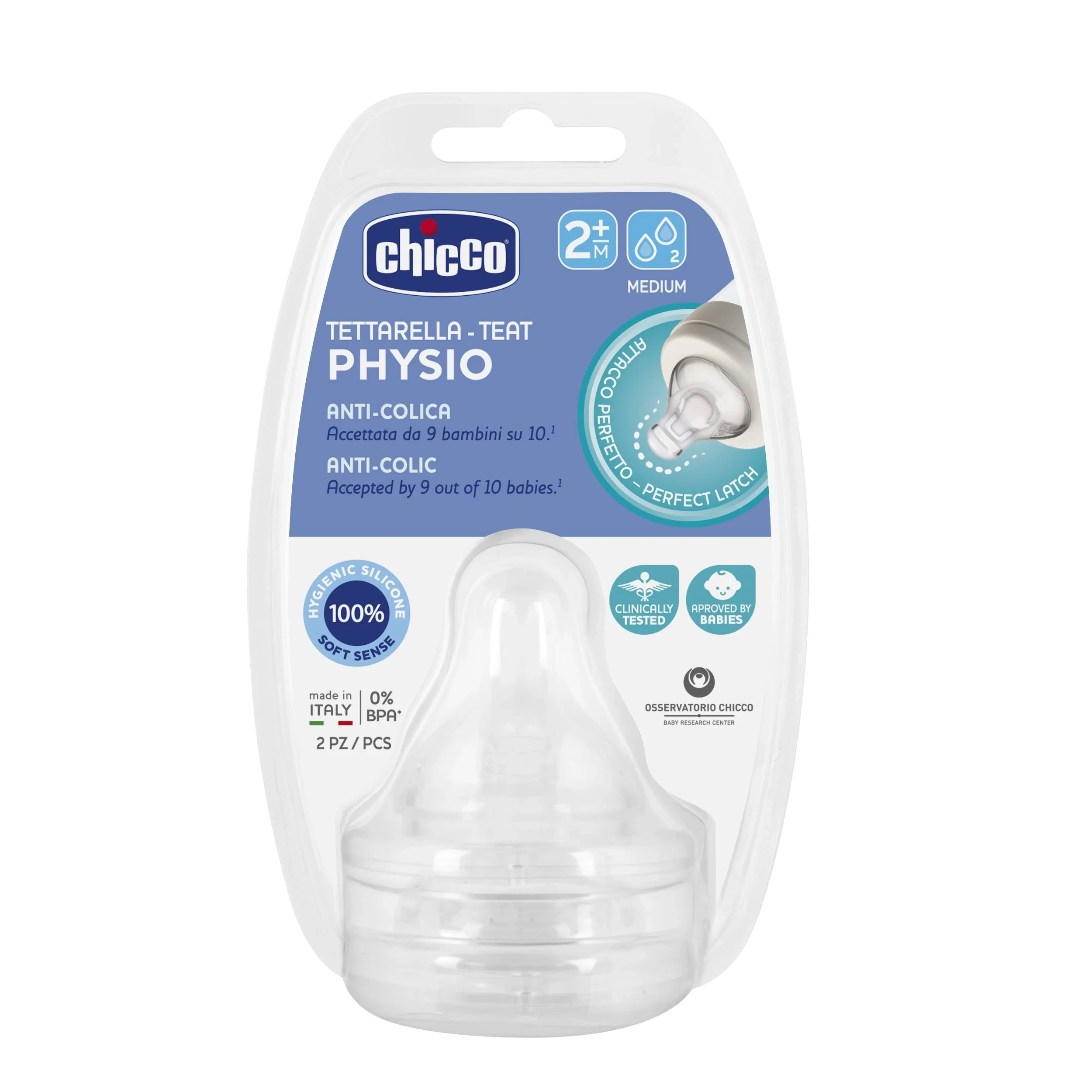CHICCO Θηλή Σιλικόνης Physio Perfect 5 Μέτρια Ροή 2m+ 2 Τεμάχια