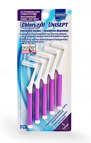 INTERMED Chlorhexil Unisept Interdental Brushes - Μεσοδόντια Βουρτσάκια Μωβ 1.0mm
