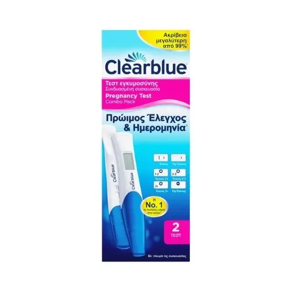 CLEARBLUE Τεστ Εγκυμοσύνης Πρώιμος Έλεγχος & Ημερομηνία 2 Tεμάχια