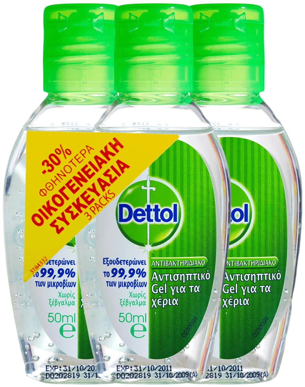 DETTOL Αντισηπτικό Gel για τα Χέρια Οικογενειακή Συσκευασία 3x50ml
