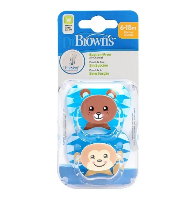 DR. BROWN`S Ορθοδοντική Πιπίλα Σιλικόνης Ζωάκια 6-12m 2 Τεμάχια
