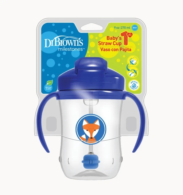 DR BROWNS Μπλε Κύπελλο με Εύπλαστο Καλαμάκι 270ml