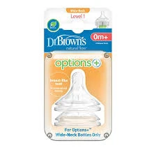 DR BROWNS Options+ Θηλή Σιλικόνης με Φαρδύ Λαιμό 0m+ 2 Τεμάχια