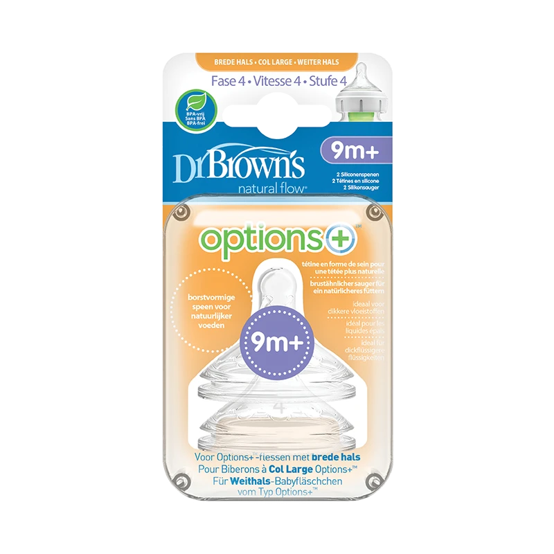 DR BROWNS Options+ Θηλή Σιλικόνης με Φαρδύ Λαιμό 9m+ 2 Τεμάχια