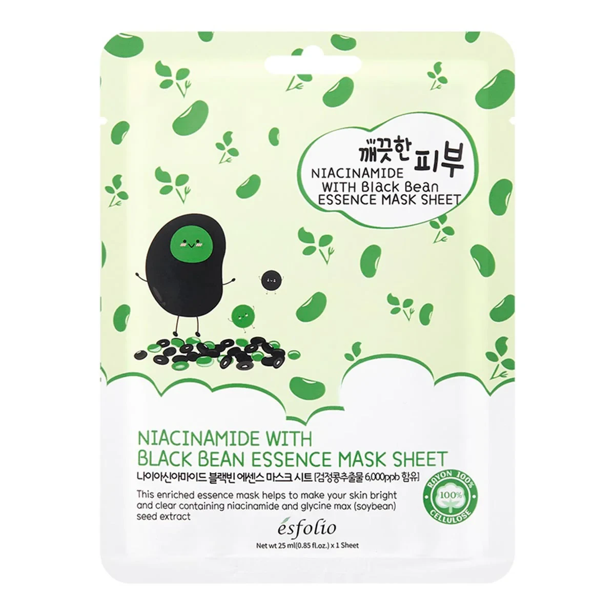 ESFOLIO Pure Skin Niacinamide Black Bean Essence Mask Sheet 25ml 1 Τεμάχιο