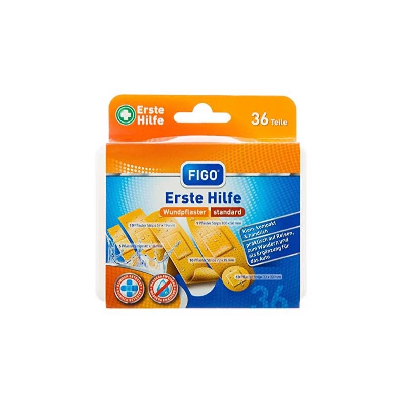 FIGO Αδιάβροχα Αυτοκόλλητα Επιθέματα Σε 5 Μεγέθη Σε Κουτάκι Ταξιδιού 36 Τεμάχια