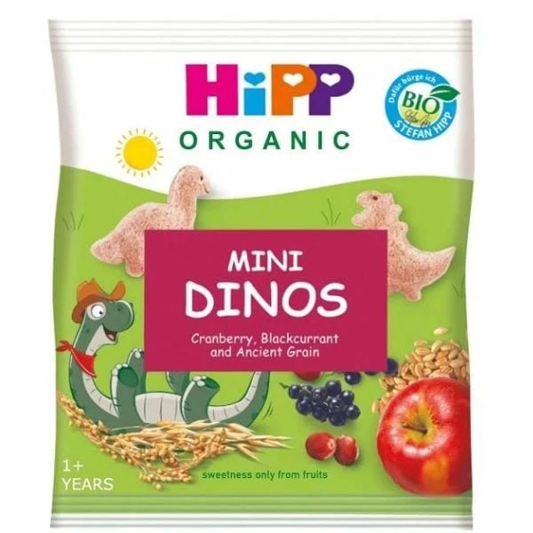 HIPP Organic Mini Dinos Σνακ από Δημητριακά & Χυμούς Φρούτων (από το 1ο έτος) 30g