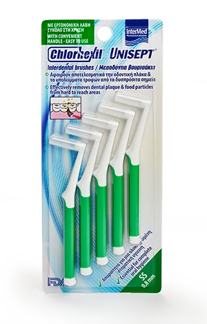 INTERMED Chlorhexil Unisept Interdental Brushes - Μεσοδόντια Βουρτσάκια Πράσινα 0.8mm