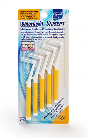 INTERMED Chlorhexil Unisept Interdental Brushes - Μεσοδόντια Βουρτσάκια Κίτρινα 0.7mm