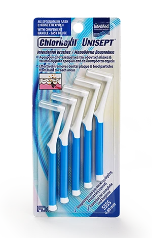 INTERMED Chlorhexil Unisept Interdental Brushes - Μεσοδόντια Βουρτσάκια Μπλε 0.6mm