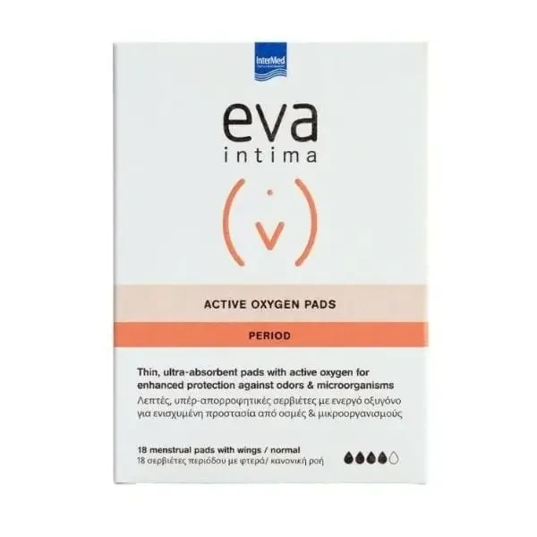 INTERMED Eva Intima Period Active Oxygen Pads Normal Σερβιέτες Περιόδου με Φτερά 18 Τεμάχια