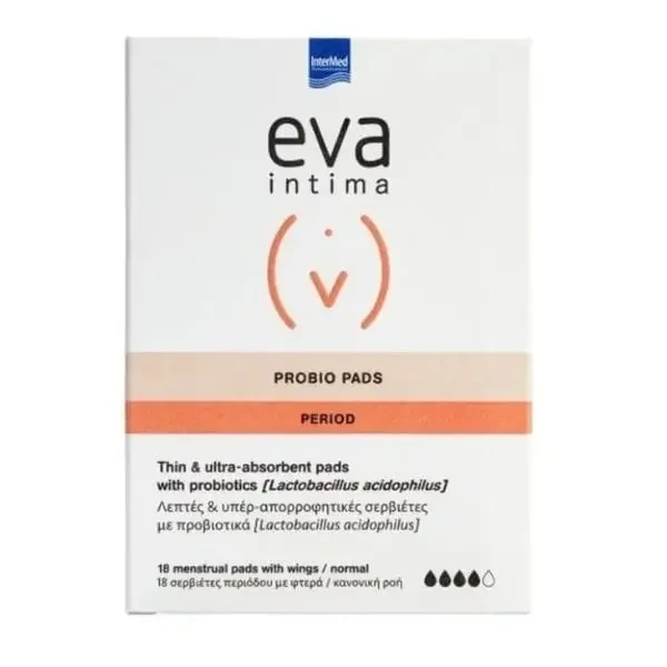 INTERMED Eva Intima Period Probio Pads Normal Σερβιέτες Περιόδου με Φτερά 18 Τεμάχια