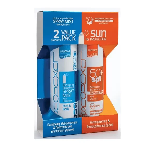 INTERMED Promo Set Luxurious Sun Care Hydrating Spray Mist 200ml & Suncreen Invisible Spray Spf50+ 200ml