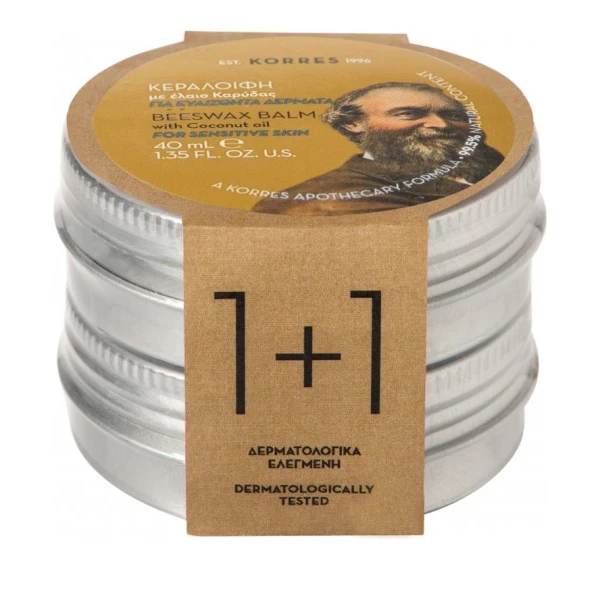 KORRES Beeswax For Sensitive Skin Κεραλοιφή Με Έλαιο Καρύδας Για Ευαίσθητα Δέρματα 2x40ml