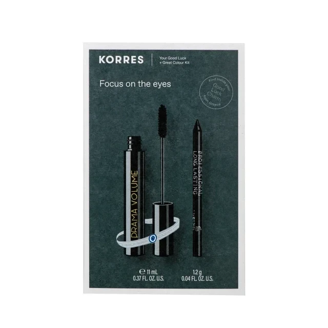 KORRES Set Focus on the Eyes Black Volcanic Minerals Drama Volume Mascara 01 Black 11ml & Black Volcanic Minerals Long Lasting Eyeliner 01 Black 1.14g & Δώρο Βραχιόλι Καλής Τύχης