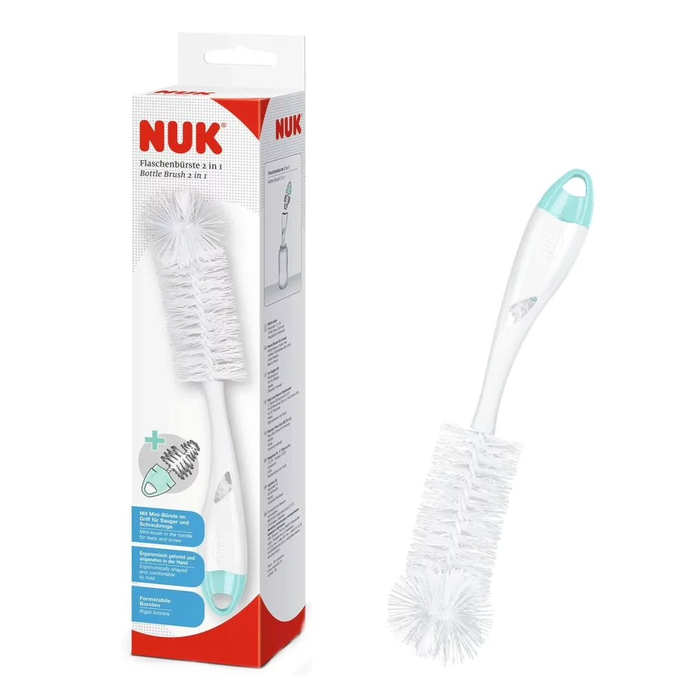 NUK Βούρτσα Μπιμπερό 2 σε 1 & Ενσωματωμένο Βουρτσάκι για Θηλές, 1 τεμάχιο