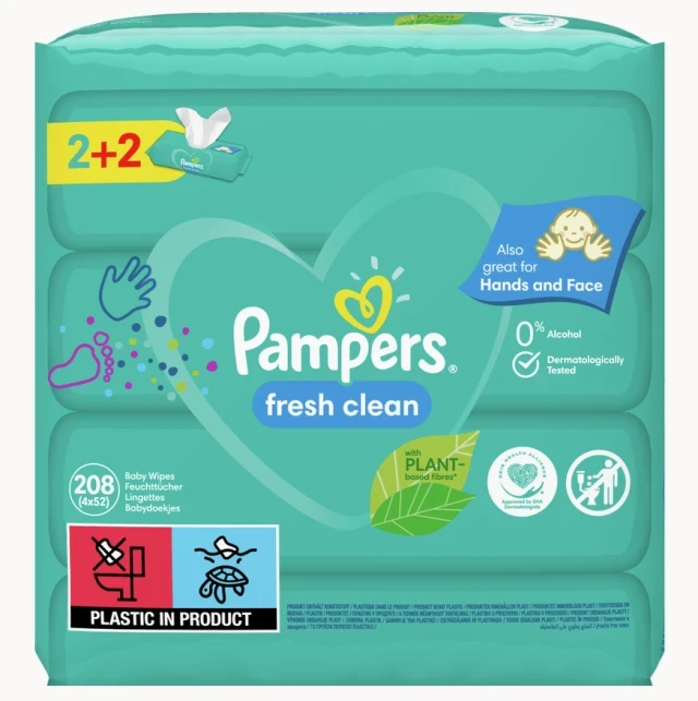 PAMPERS Fresh Clean Baby Μωρομάντηλα 208 Τεμάχια (4x52 Τεμάχια) 2+2 Δώρο