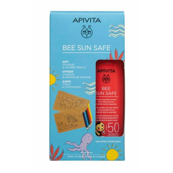 APIVITA Bee Sun Safe Hydra Sun Kids Lotion Spray SPF50 200ml & Δώρο 2 Παζλ & Ξυλομπογιές