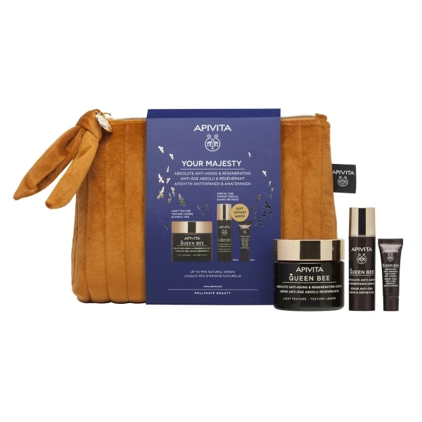 APIVITA Your Majesty Set Queen Bee Absolute Anti-Aging & Regenerating Cream Light Texture 50ml & Absolute Anti-Aging & Redefining Serum 10ml & Queen Bee Absolute Anti-Aging & Reviving Eye Cream 2ml
