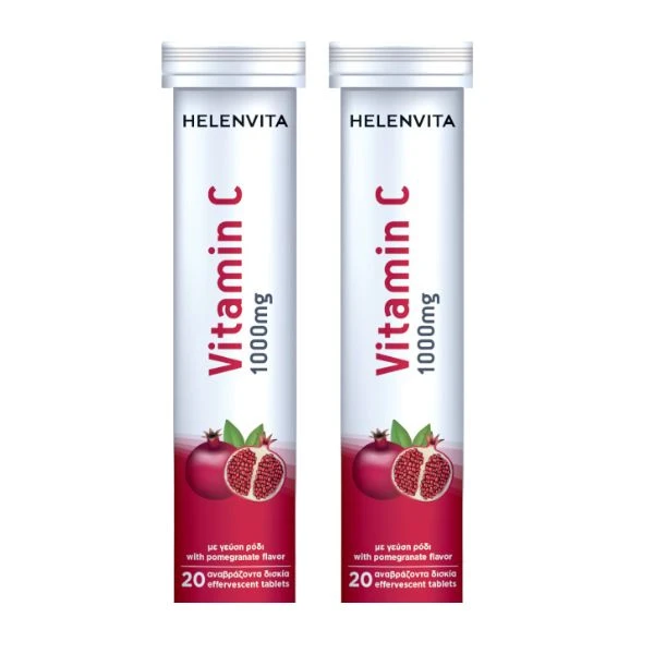 HELENVITA Vitamin C 1000mg Pomegranate Flavour 2x20 Αναβράζοντα Δισκία 1+1 Δώρο