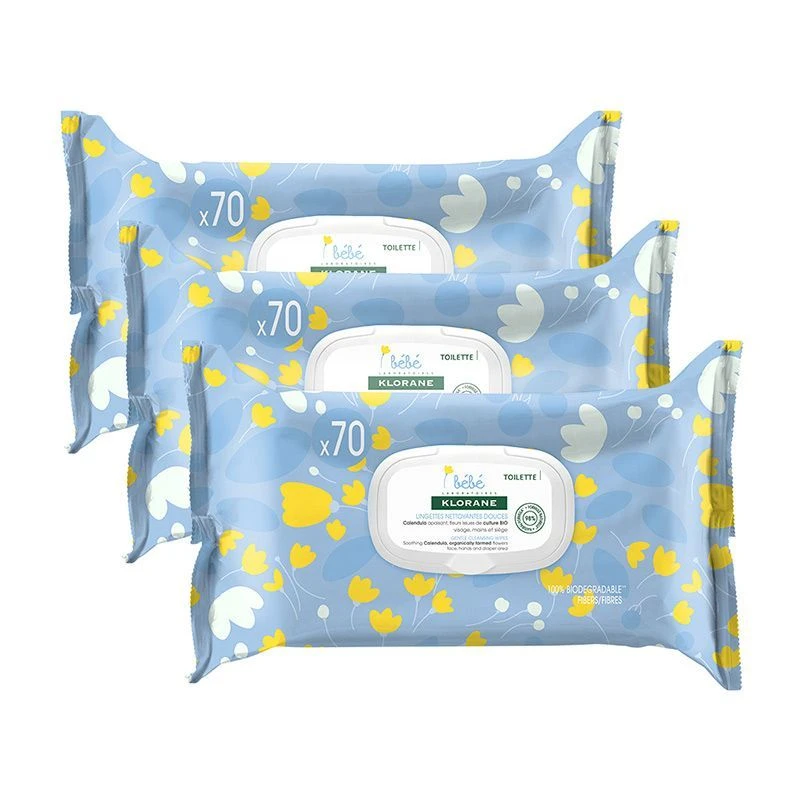 KLORANE Bebe Gentle Cleansing Wipes 2+1 Δώρο 70 Τεμάχια