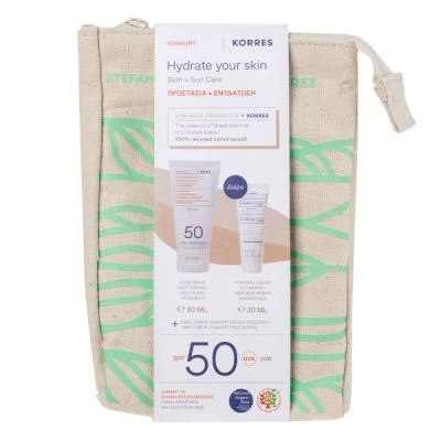 KORRES Σετ Yoghurt Hydrate Your Skin Γιαούρτι Αντηλιακή Κρέμα Προσώπου SPF50 50ml + Γιαούρτι Αφρώδης Κρέμα Καθαρισμού 20ml & Γιαούρτι Serum Προσώπου 1.5ml