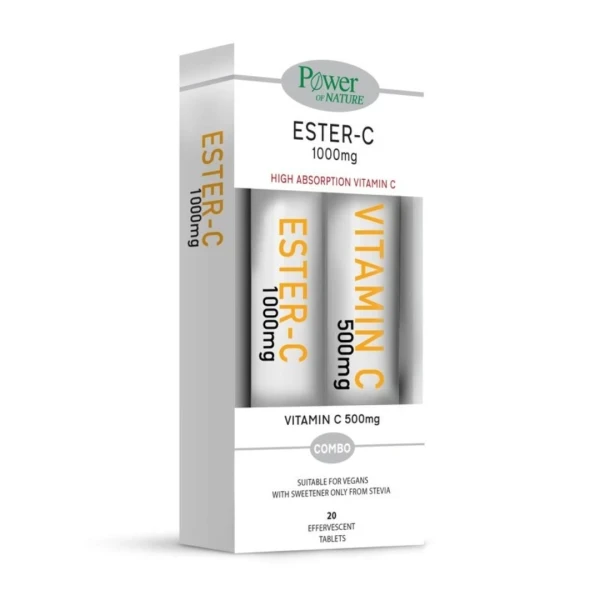 POWER HEALTH Power Of Nature Ester-C 1000mg Stevia 20 Αναβράζοντα Δισκία + Δώρο Vitamin C 1000mg 20 Αναβράζοντα Δισκία