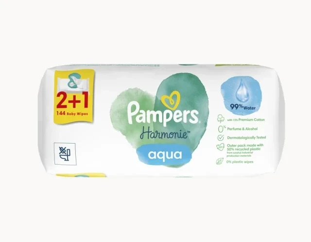 PAMPERS Harmonie Aqua Μωρομάντηλα 2+1 Δώρο 3x48 Τεμάχια