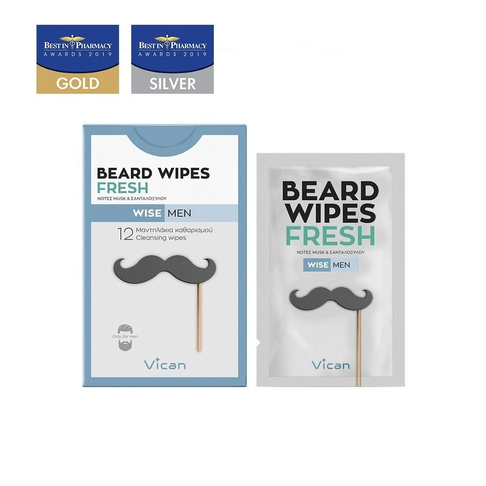 VICAN Wise Men Beard Wipes Fresh 12 Cleansing Wipes
