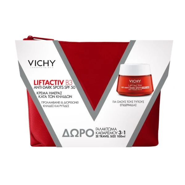 VICHY Set Liftactiv B3 Anti-Dark Spots Cream Spf50 50ml & Purete Thermale 3 In 1 One Step Cleanser Sensitive Skin & Eyes 100ml